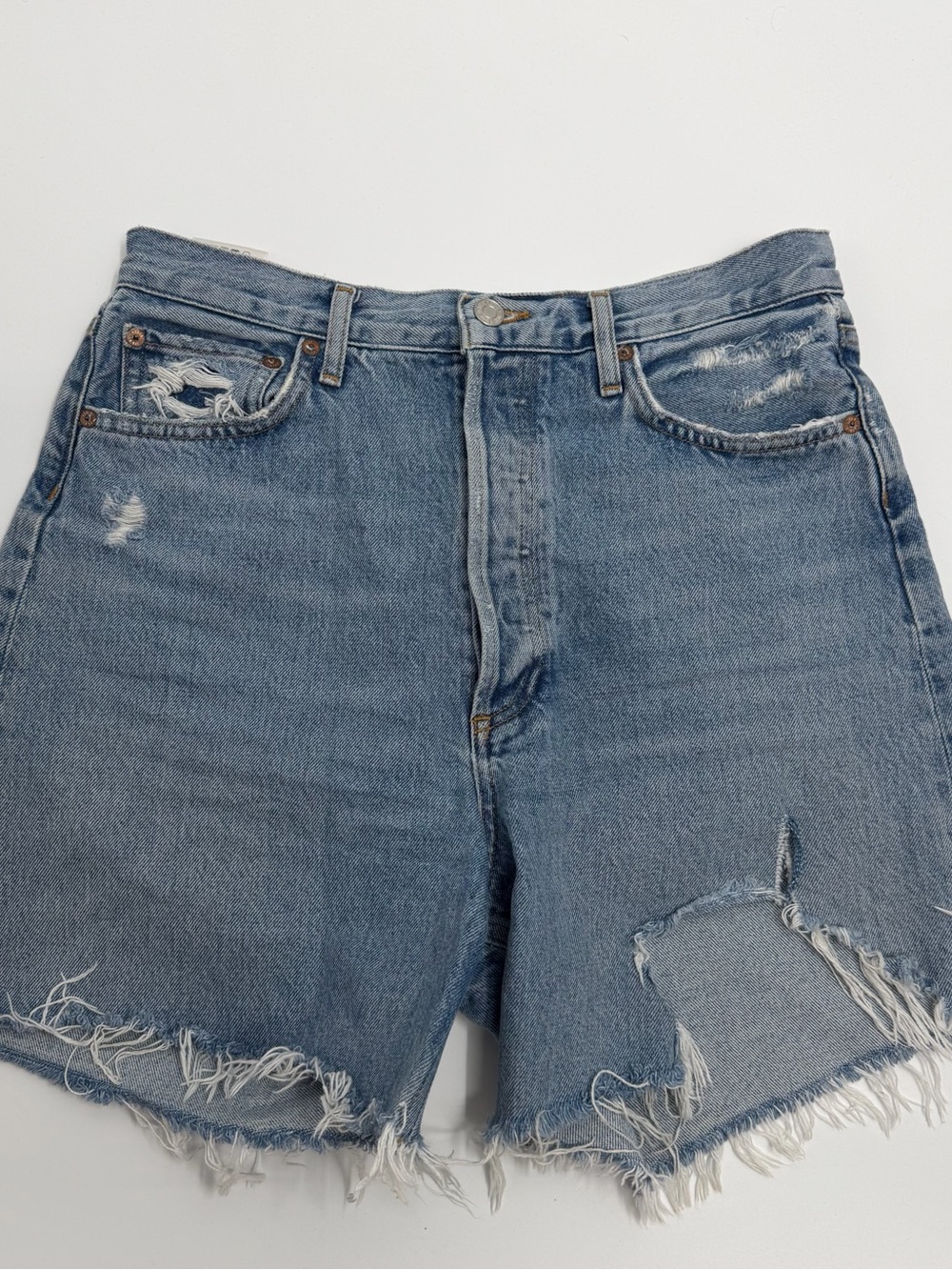 AGOLDE Stella Denim Shorts Size 28 Denim Cut off Raw Hem Distressed Button Fly